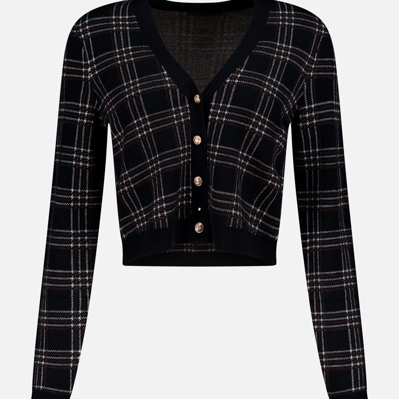 Grace Plaid Shrunken V-Neck Cardigan (14733529088363)