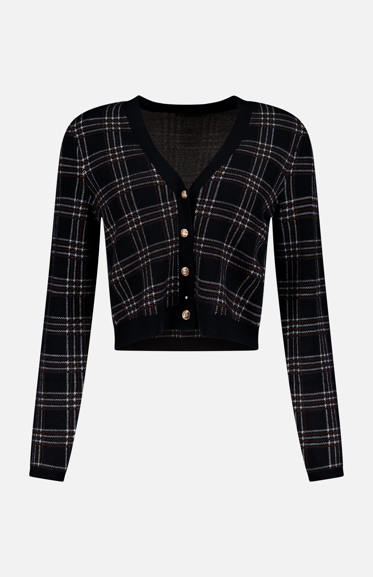Grace Plaid Shrunken V-Neck Cardigan (14733529088363)