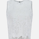The Amal Lace Tank by ALICE + OLIVIA features a sleeveless round neck, intricate floral lace, scalloped hem, and an exposed back zip for a chic finish.