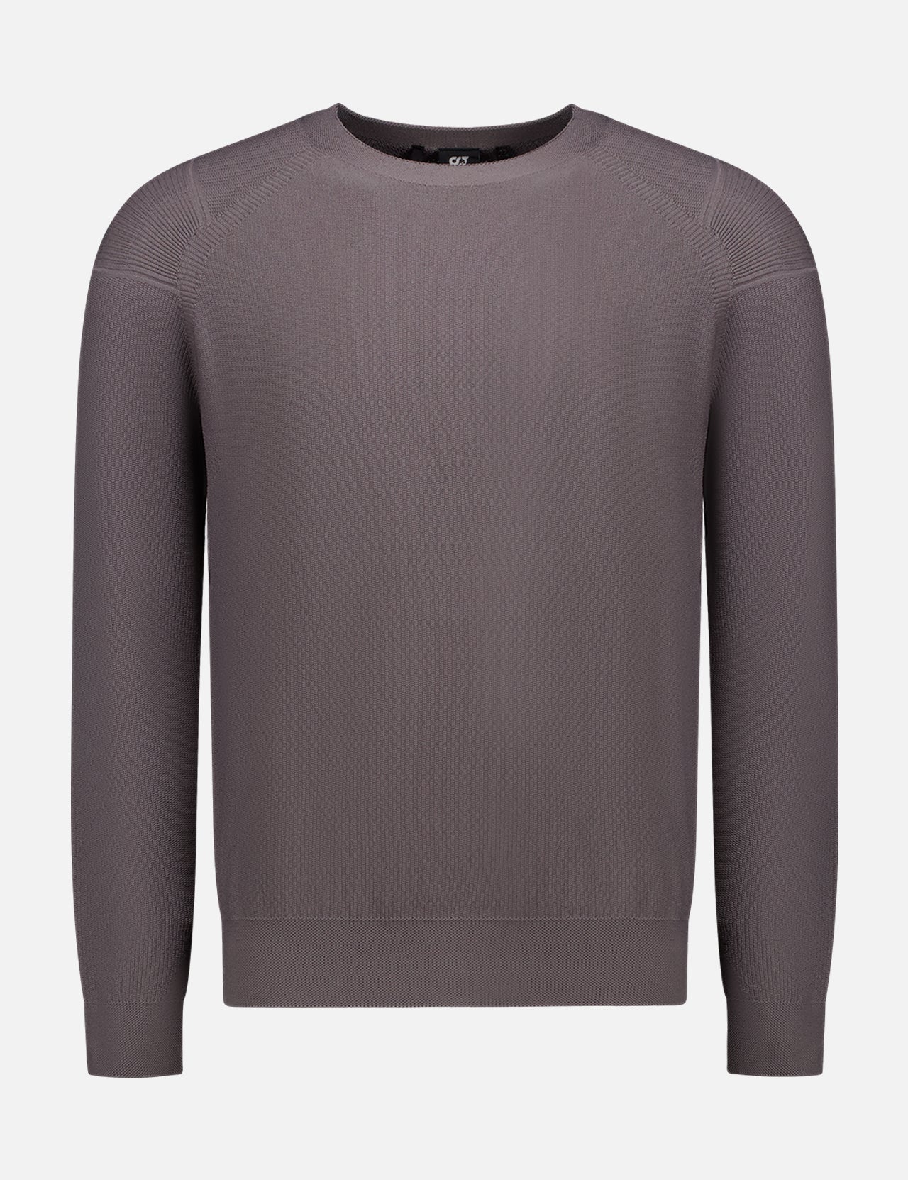 The ALPHATAURI FOSOP V4.Y8.02 is a plain, long-sleeved knit crew neck sweater in muted mauve, shown against a white background.