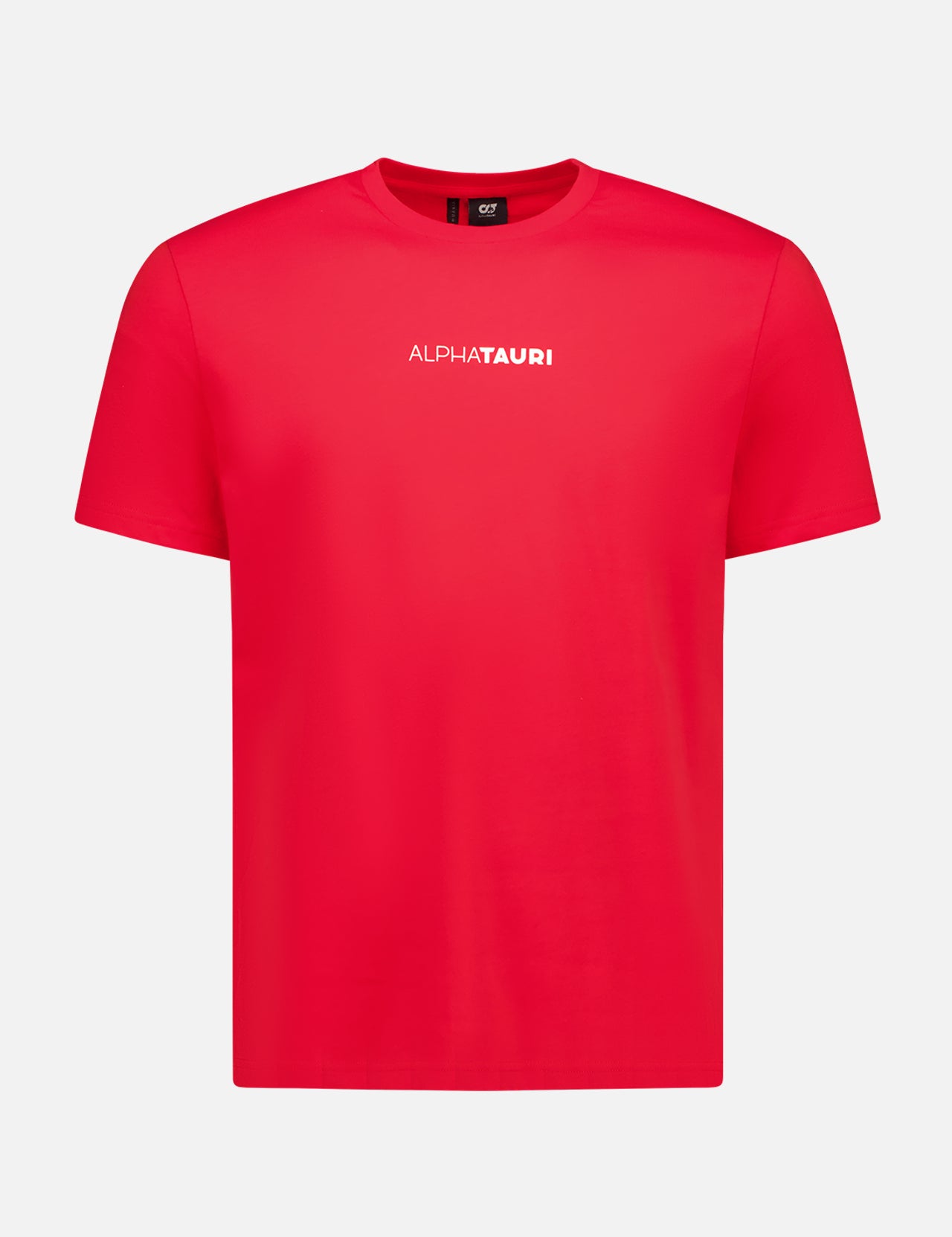 The ALPHATAURI JOTTO V1.Y8.04 is a bold red t-shirt made from premium materials, with "ALPHATAURI" in white lettering centered on the chest, shown against a white background.