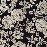 The Ivy Jacquard Print Midi Dress by AMANDA UPRICHARD features a black and cream jacquard design with white florals, large blooms, leaves, and smaller blossoms for a dense, decorative look.