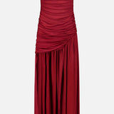 AMANDA UPRICHARD’s Katya Draped Panel Mini Dress features a strapless silhouette with dramatic gathered detailing on the bodice and upper skirt, creating an elevated draped effect reminiscent of a ruched jersey knit design.