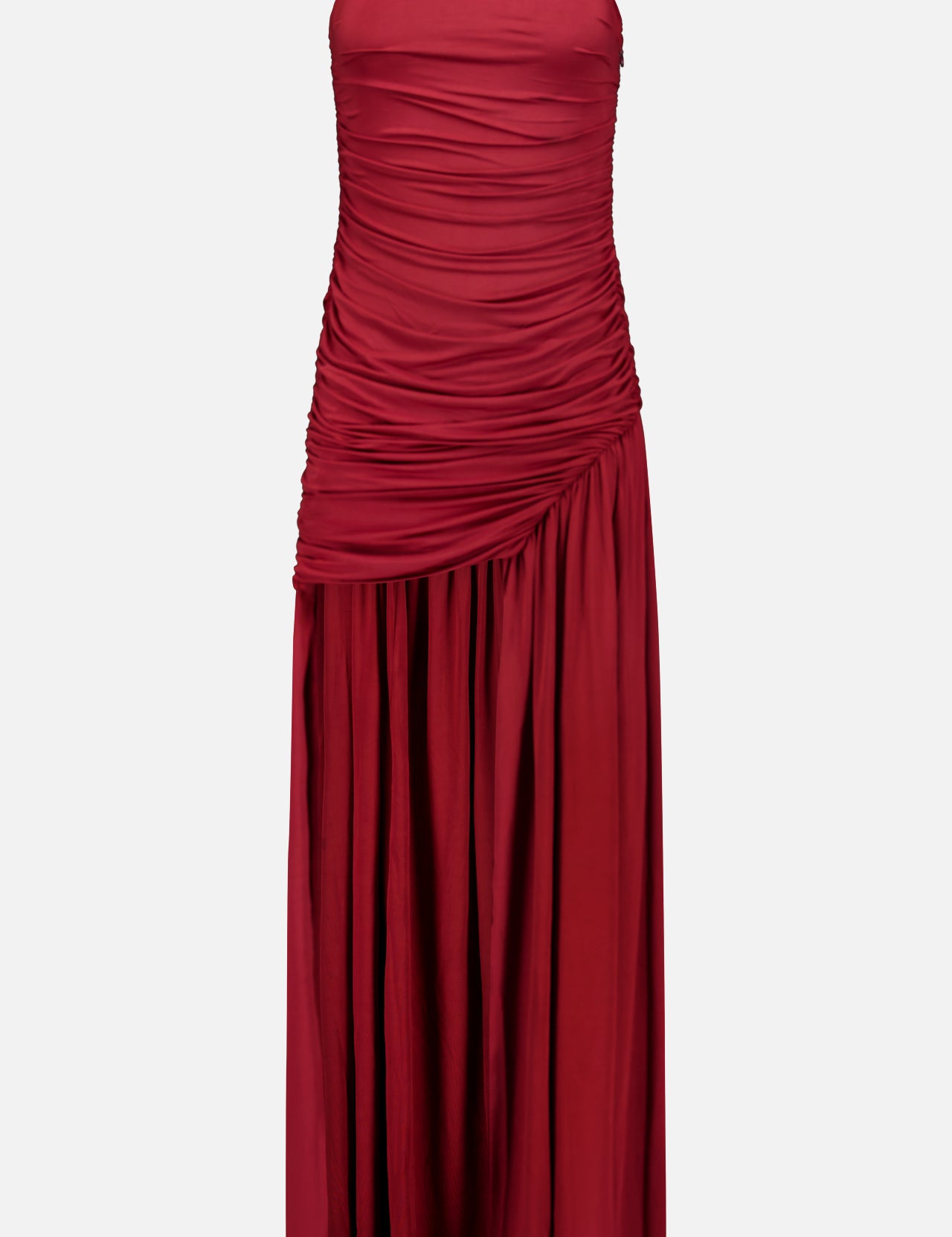 AMANDA UPRICHARD’s Katya Draped Panel Mini Dress features a strapless silhouette with dramatic gathered detailing on the bodice and upper skirt, creating an elevated draped effect reminiscent of a ruched jersey knit design.