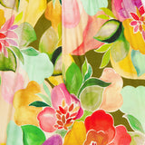 The Mariko Wide Leg Floral Pants by AMANDA UPRICHARD feature a vibrant floral print in red, pink, yellow, purple, and orange with green leaves, a wide-leg silhouette, and an elastic waistband for comfort.