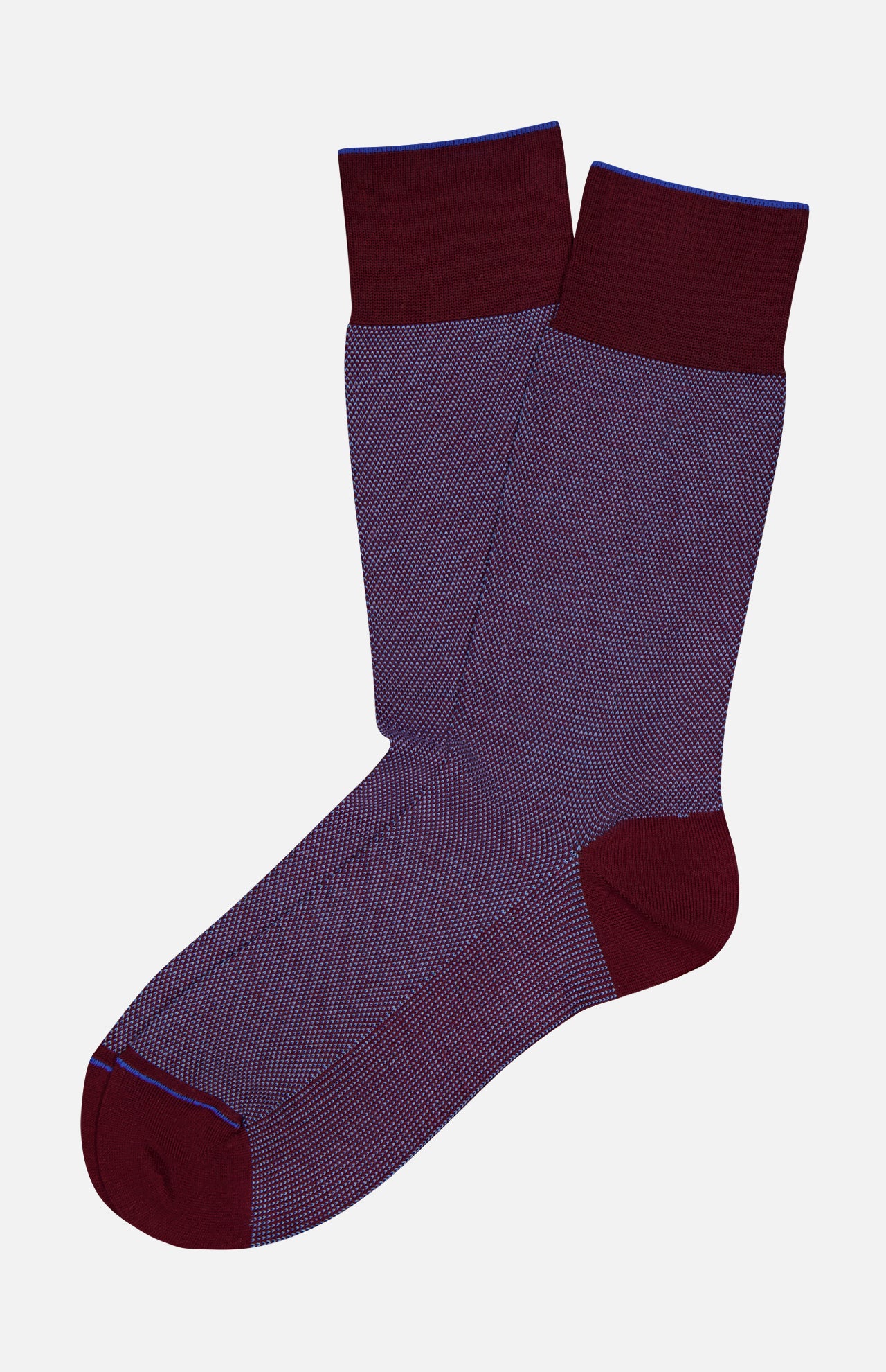 A pair of Oxford Short Socks by ANT45 in purple and burgundy Mercerized cotton, featuring fine dots and solid burgundy heels, toes, and cuffs. Made in Italy, shown on a plain white background.