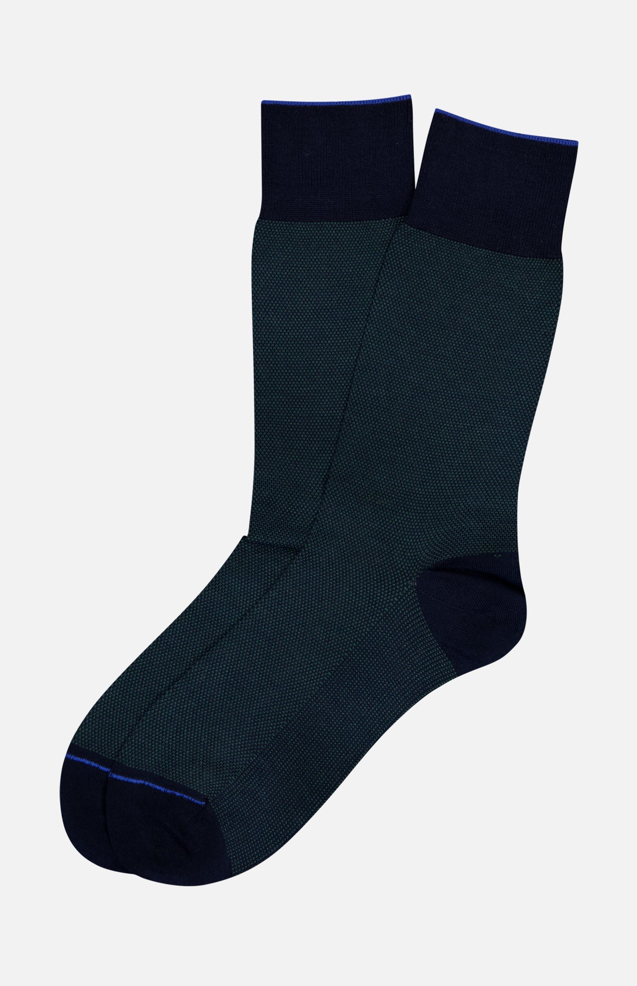 Oxford Short Socks by ANT45: dark green dress socks with black toes, heels, and cuffs, made from mercerized cotton in Italy. Displayed on a plain white background.