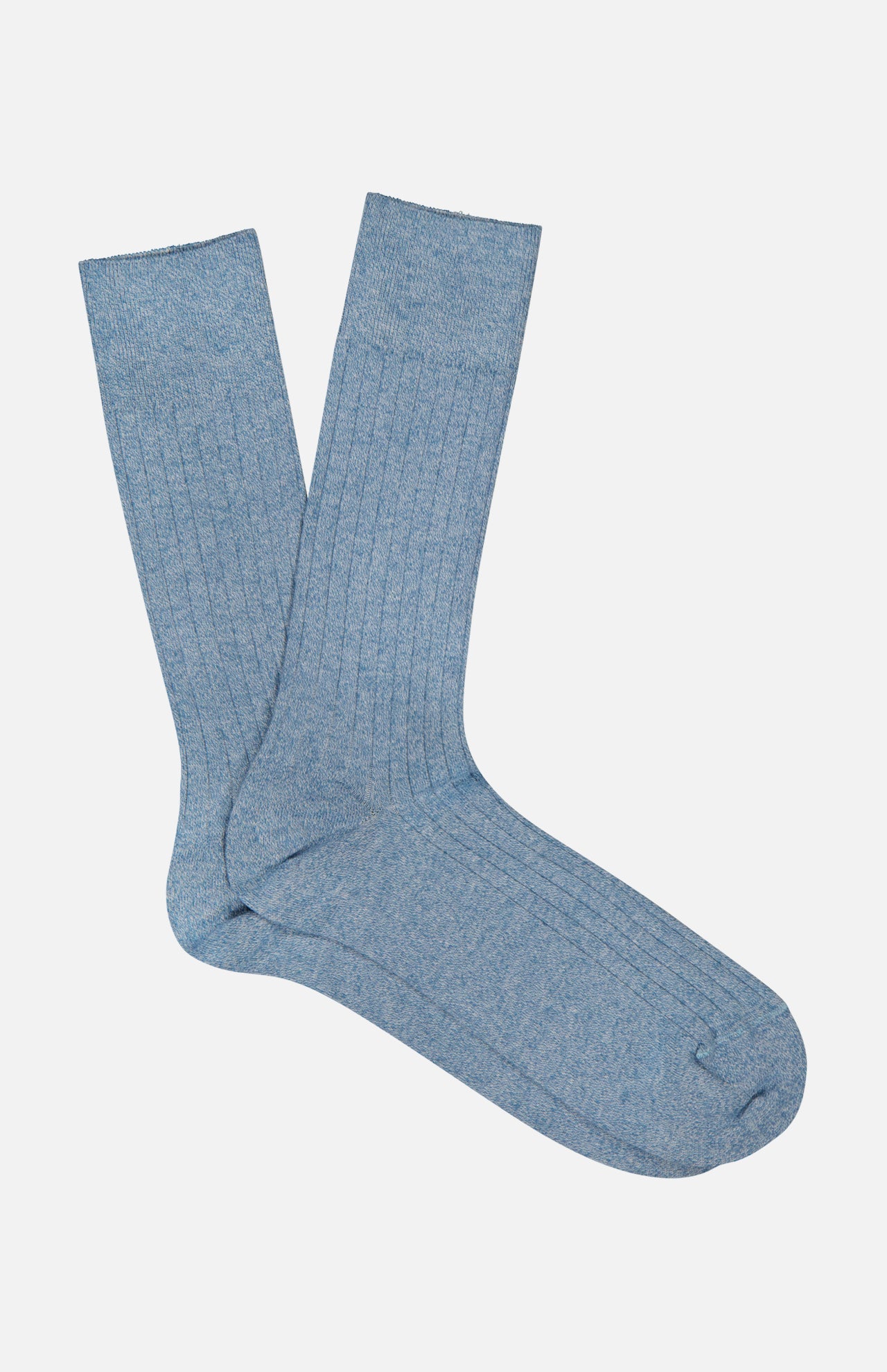 A pair of ANT45 Sable Short Socks in light blue, featuring a ribbed crew design, are laid flat on a white background with one sock slightly overlapping the other.