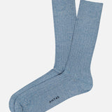 Sable Short Socks by ANT45, light blue and ribbed, made in Italy with "ANT 45" printed in black near the toes, are shown on a plain white background.