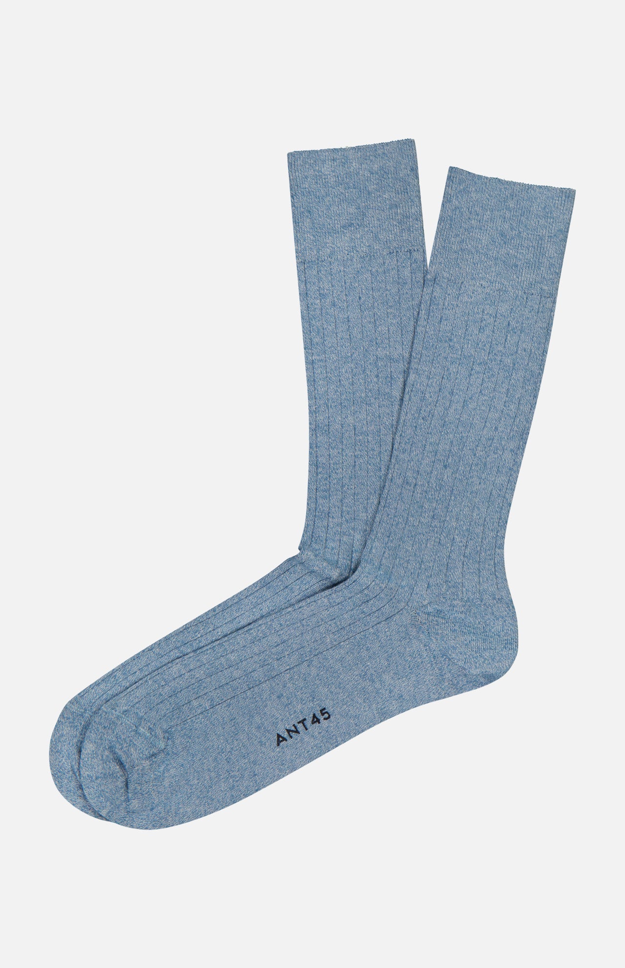 Sable Short Socks by ANT45, light blue and ribbed, made in Italy with "ANT 45" printed in black near the toes, are shown on a plain white background.