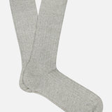 The Sable Short Socks by ANT45, in light gray ribbed cotton-linen, are expertly crafted Italian hosiery shown flat on a plain white background.