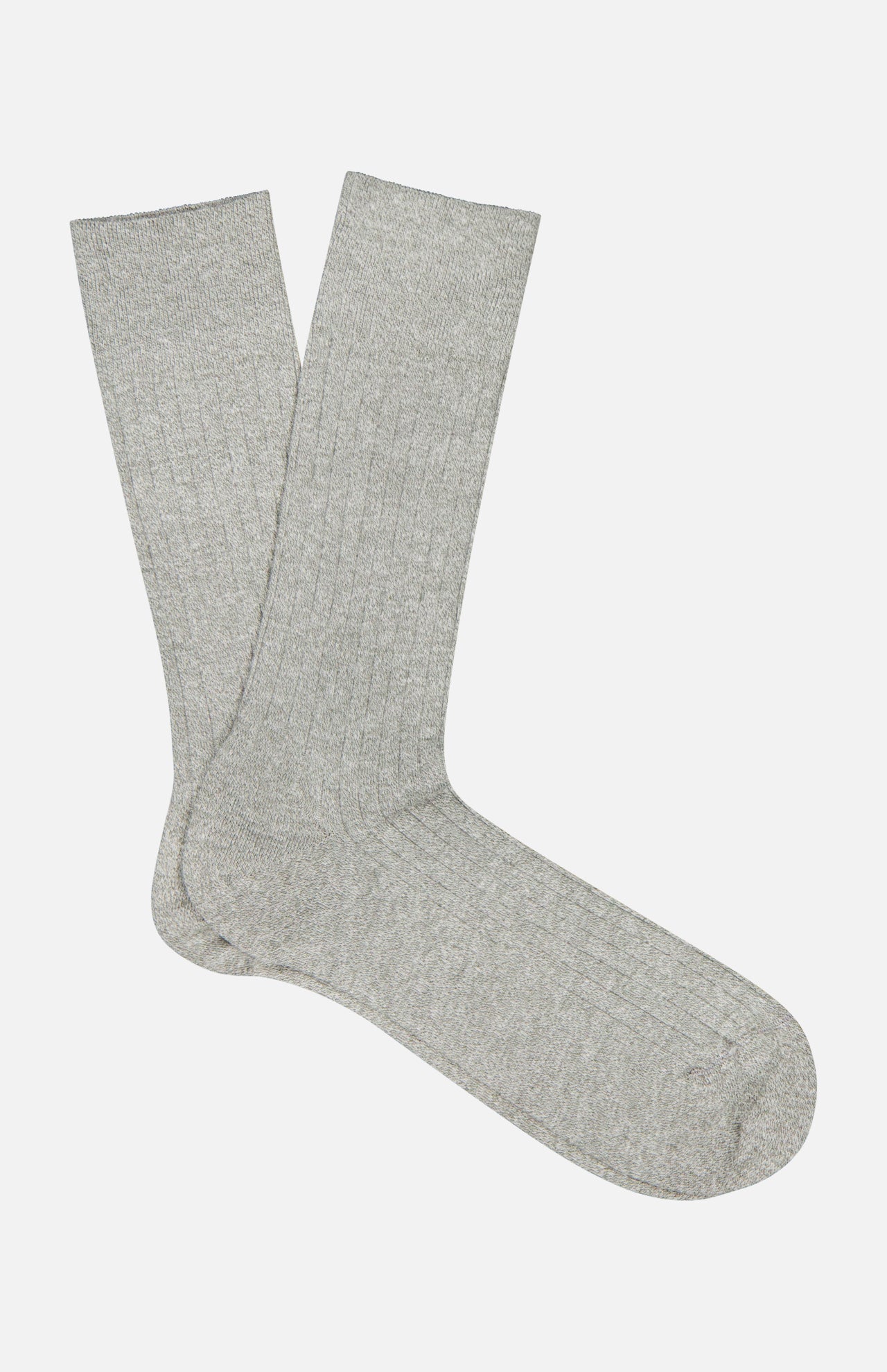 The Sable Short Socks by ANT45, in light gray ribbed cotton-linen, are expertly crafted Italian hosiery shown flat on a plain white background.