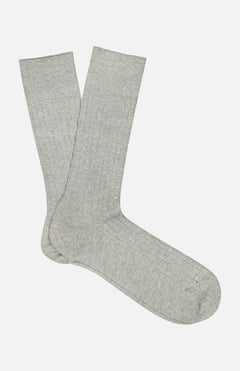 The Sable Short Socks by ANT45, in light gray ribbed cotton-linen, are expertly crafted Italian hosiery shown flat on a plain white background.