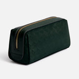 Anya Hindmarch Logo Girlie Stuff Pouch in dark green rectangular jacquard nylon with an all-over patterned texture.