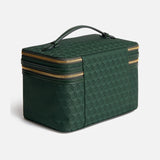 A dark green Anya Hindmarch Logo Vanity Kit with a structured handle and wrap-around gold zippers.
