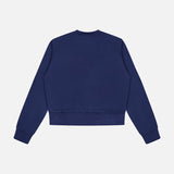 The ARLO MOTT Kent Crew Neck Snaps Sweater in plain navy blue is a long-sleeve pullover shown from the back, laid flat on a white background.