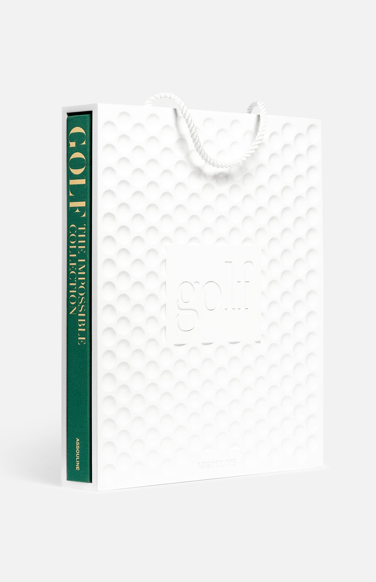 Presented in a white textured gift bag with a golf ball pattern and "golf" embossed on the front, ASSOULINE’s Golf: The Impossible Collection is the perfect luxury book for golf course enthusiasts.