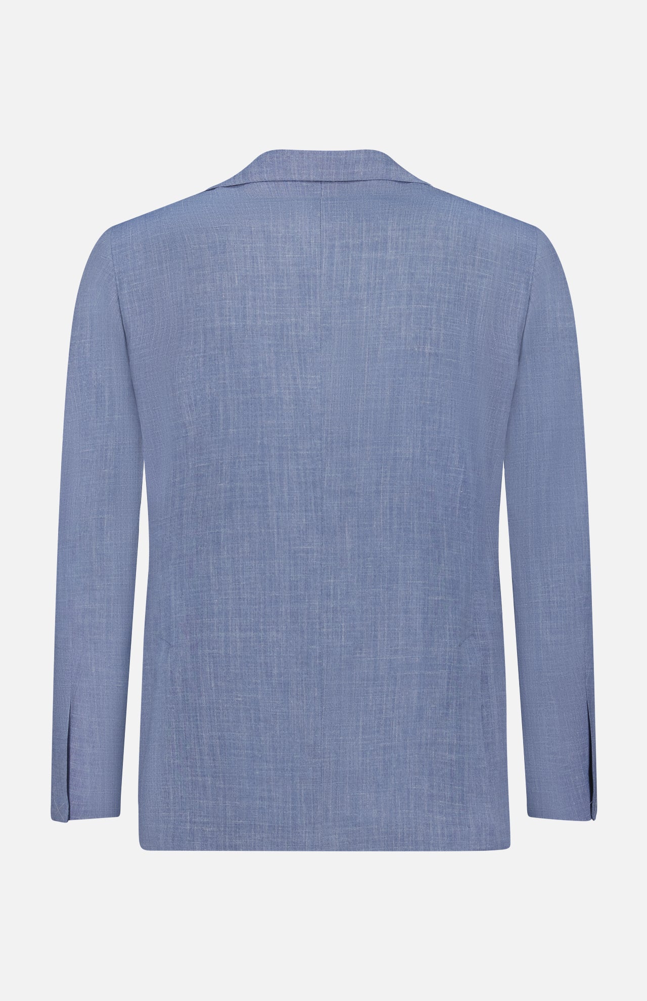 The Melange Wool Silk and Linen Suit by ATELIER MUNRO is shown from the back against a white background. This single-breasted blazer has a straight fit, minimal detailing, and soft, textured fabric for a refined look.