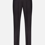 Back view of ATELIER MUNRO Shawl Lapel Tuxedo Suit black pants in pure wool, featuring two rear pockets and a waistband, shown against a plain white background.