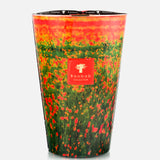 The BAOBAB COLLECTION Arty Flowers Poppies Max 35 Candle features a vibrant red and green floral design, is hand poured, and offers a refreshing bergamot scent for a decorative and inviting touch.