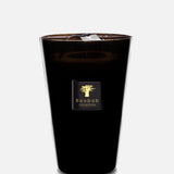 The BAOBAB COLLECTION Les Prestigieuses Encre De Chine Max 35 Candle features a glossy black jar with a gold logo and tree emblem, hand-poured for a long burn time—shown against a plain white background.