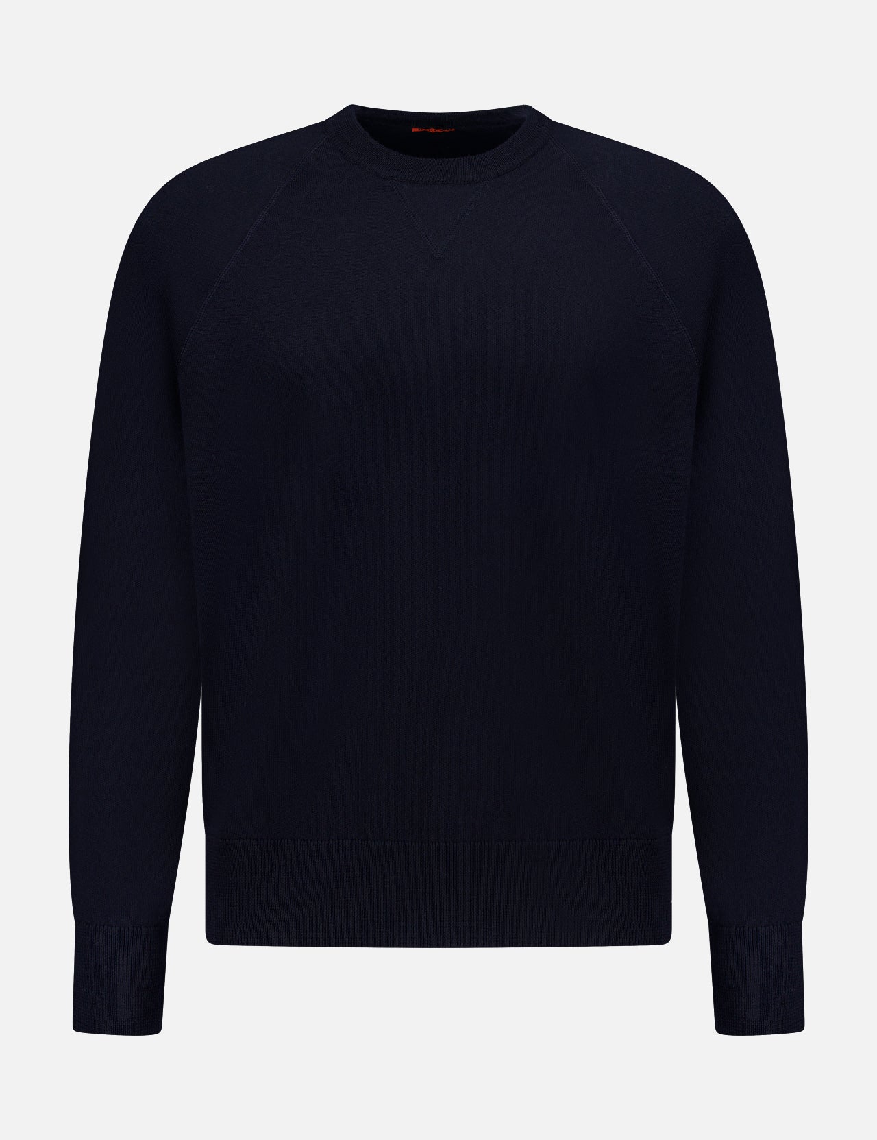 The Basilio Crewneck Sweater by BARENA is a plain black sweater, crafted in Italy from 100% wool, featuring long sleeves with ribbed cuffs and waistband, and is displayed against a white background.