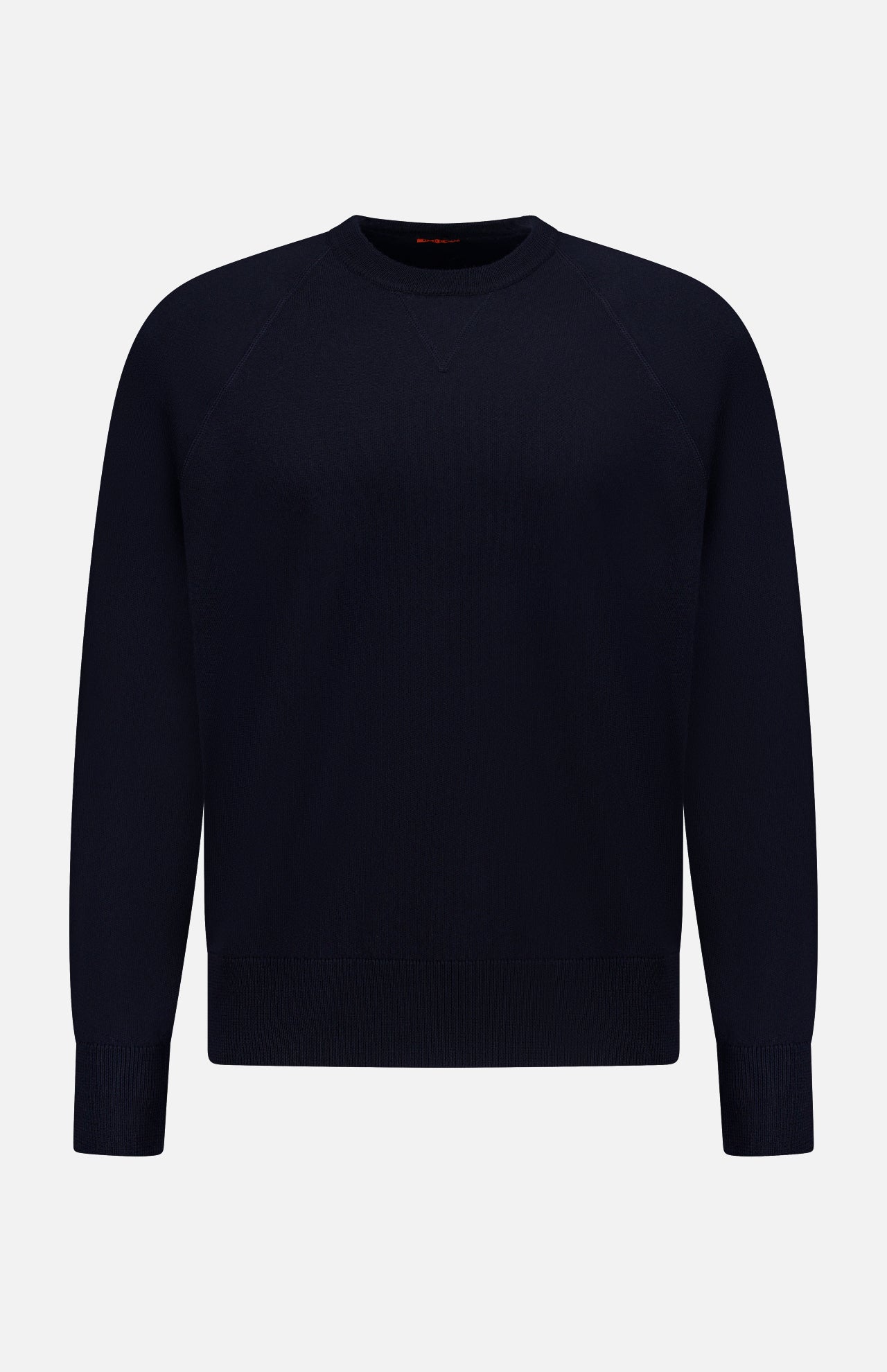 The Basilio Crewneck Sweater by BARENA is a plain black sweater, crafted in Italy from 100% wool, featuring long sleeves with ribbed cuffs and waistband, and is displayed against a white background.