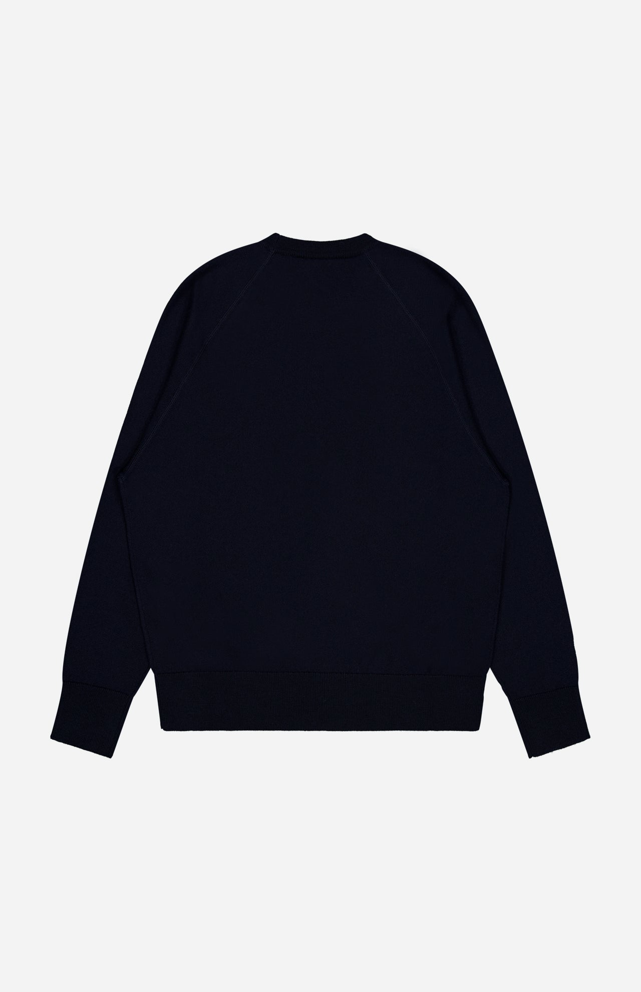 The BARENA Basilio Crewneck Sweater, a plain black long-sleeve style crafted in Italy, is laid flat with the back facing up to display its ribbed cuffs and waistband against a white background.