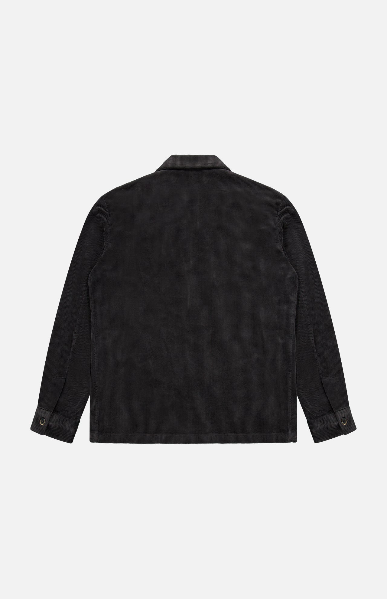 The Cortivo Corduroy Overshirt by BARENA is shown from the back, featuring long sleeves, a flat collar, and buttoned cuffs. Made in Italy, it is displayed on a plain white background.