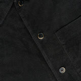 Close-up of the Cortivo Corduroy Overshirt by BARENA, made in Italy, featuring the collar, part of the chest pocket, and three buttons. The ribbed texture of the corduroy fabric is clearly visible.