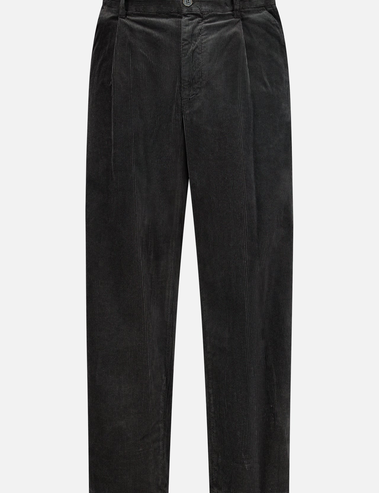 The Cortivo Corduroy Pants by BARENA, crafted in Italy, feature a button and zip front closure, subtle vertical ridges, side pockets, and a straight-leg fit. Shown here against a plain white background.