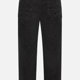 The Cortivo Corduroy Pants by BARENA are dark grey trouser pants made in Italy, featuring two front pockets, wide legs, and belt loops. Shown from the back against a white background.