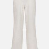 Back view of BARENA Delfo Lisca Herringbone Pants in light beige linen, featuring wide legs, two back flap pockets, belt loops, and a subtle herringbone weave for texture.