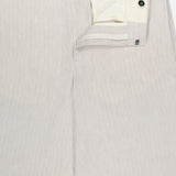 BARENA Delfo Lisca Herringbone Pants in light beige feature a subtle herringbone weave, with the waistband open to show the inside lining and a black button by the zipper. The pants are neatly displayed on a white background.