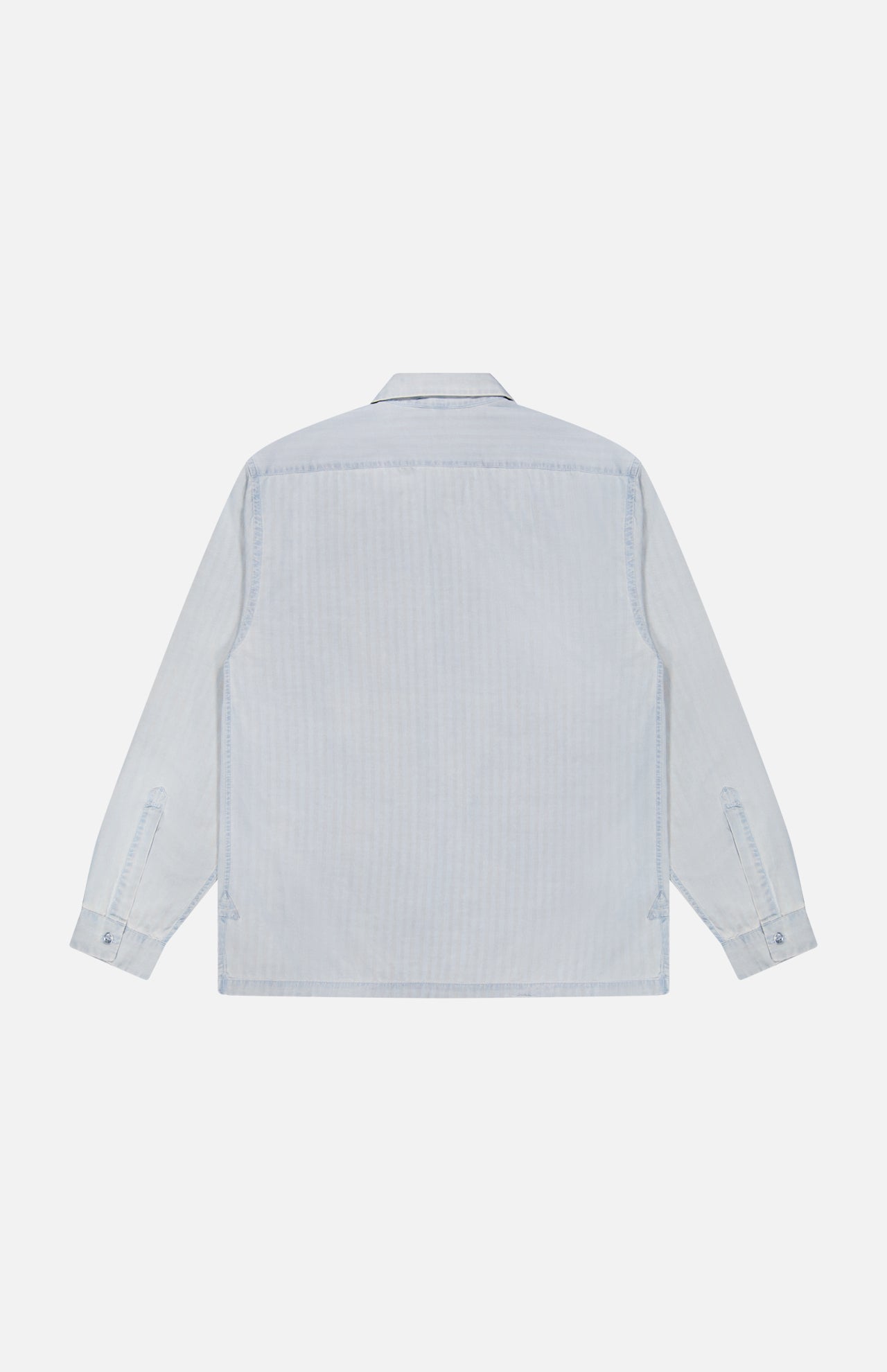 The Desmo Button Up Long Sleeve Shirt by BARENA is a light blue cotton shirt, made in Italy, with long sleeves and a button-up design. It is shown from the back and displayed on a plain white background.