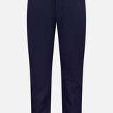 The Dosana Dandaro Pants by BARENA, made in Italy, feature a navy straight-leg cropped design with belt loops and a front zipper, shown against a plain white background.
