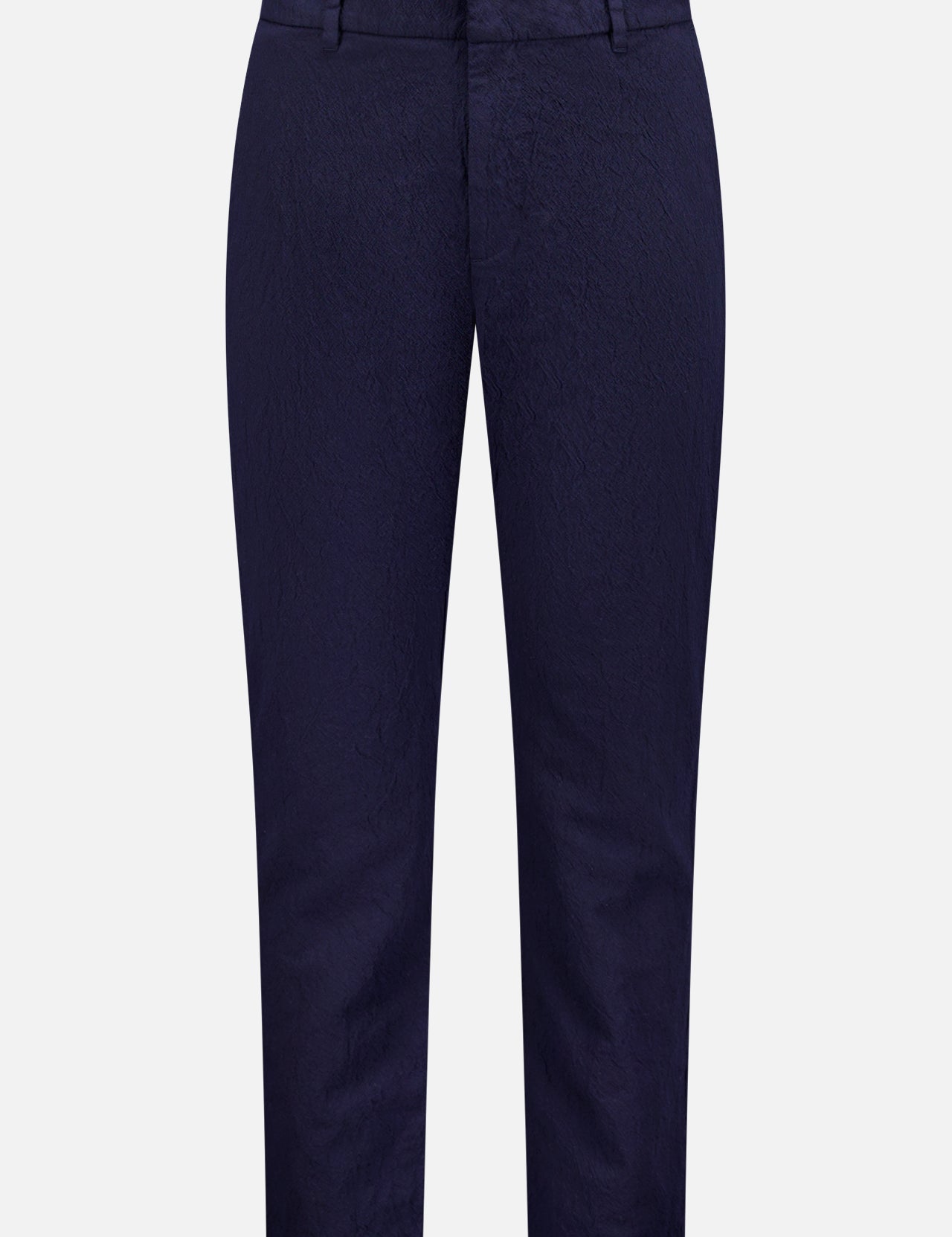 The Dosana Dandaro Pants by BARENA, made in Italy, feature a navy straight-leg cropped design with belt loops and a front zipper, shown against a plain white background.