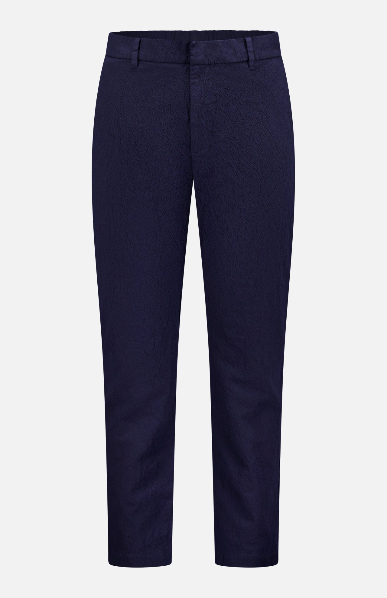 The Dosana Dandaro Pants by BARENA, made in Italy, feature a navy straight-leg cropped design with belt loops and a front zipper, shown against a plain white background.