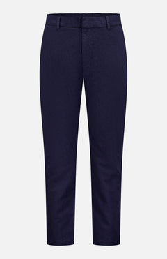 The Dosana Dandaro Pants by BARENA, made in Italy, feature a navy straight-leg cropped design with belt loops and a front zipper, shown against a plain white background.