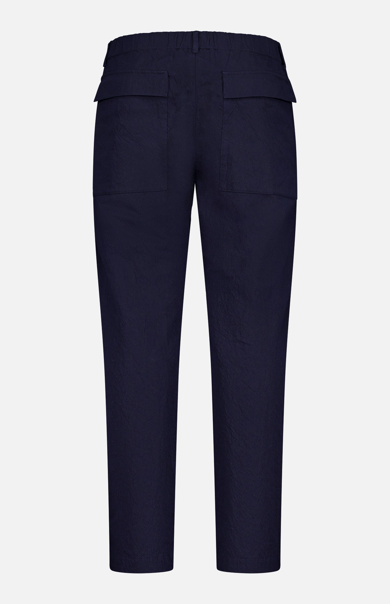 The Dosana Dandaro Pants by BARENA, made in Italy, feature a high-waisted design with an elastic waistband, two flap pockets, and straight legs that finish at the ankle for a timeless look.