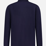 The Marafon Dandaro Overshirt by BARENA is shown from the back in navy blue, featuring long sleeves, a classic collar, and a subtle crinkled texture against a plain white background.