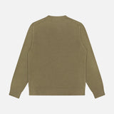 The Coast Knitted Sweater by BELSTAFF is an olive green, long-sleeve piece with ribbed cuffs and hem, crafted in a lightweight waffle knit. Shown from the back on a plain white background, it features a simple design.
