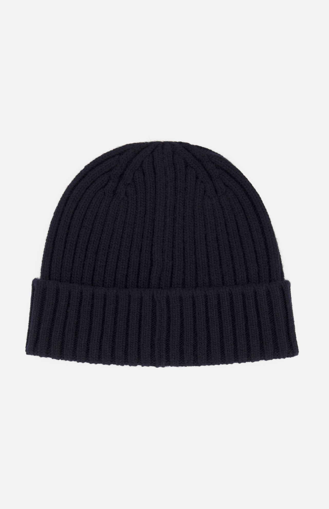 A BELSTAFF Watch Beanie Hat in black ribbed knit wool, featuring a wide folded cuff, is displayed on a white background.