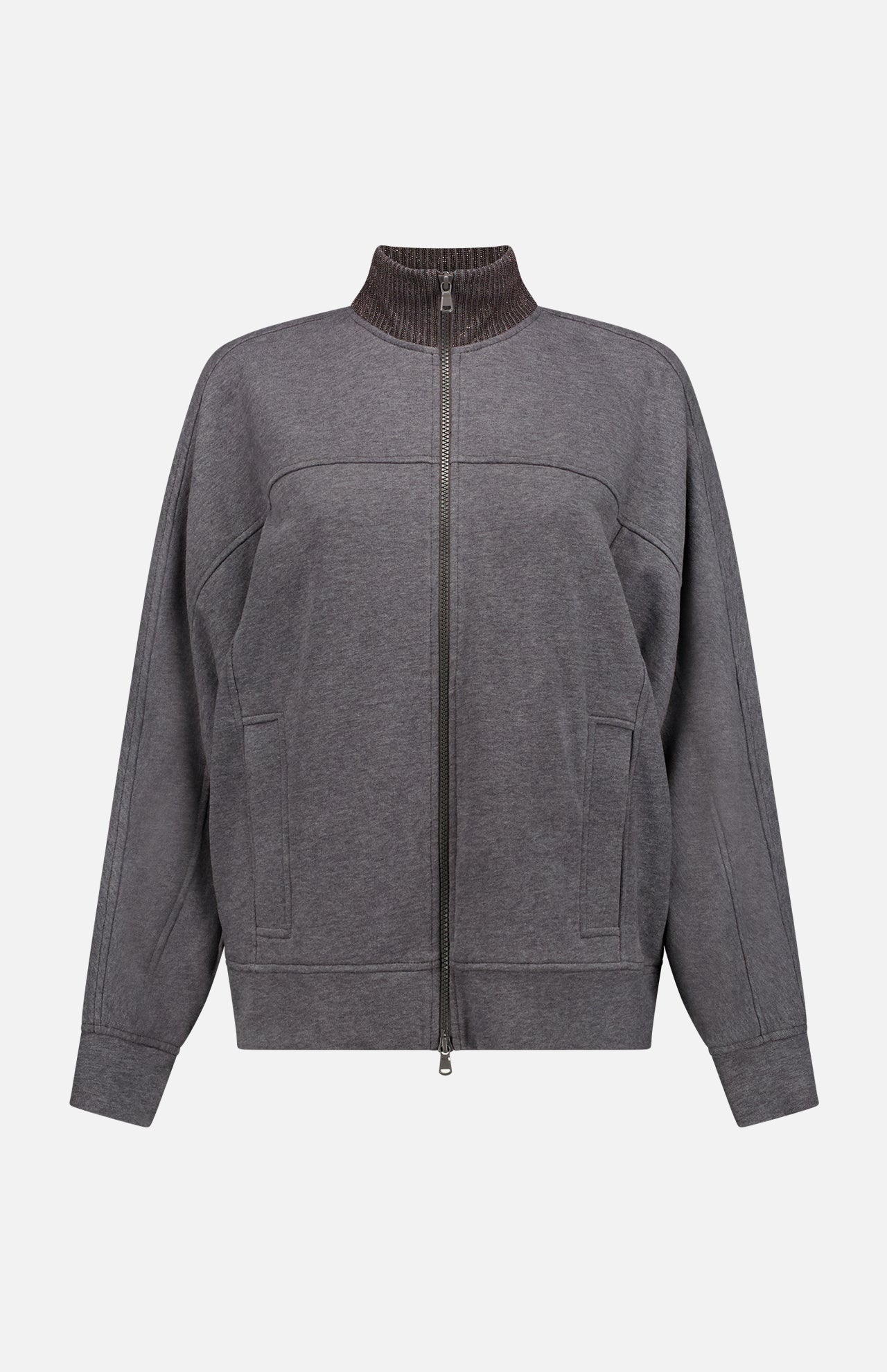 Cardigan Sweatshirt with Ribbed Monili Collar