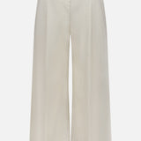 The BRUNELLO CUCINELLI Cotton Poplin Deep Pleat A-Line Pant features front pleats, belt loops, and a high-waisted wide-leg silhouette in cream cotton poplin, made in Italy and shown against a white background.