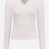 Cotton Rib Long Sleeve V-Neck with Monili Trim Top (14639776301419)