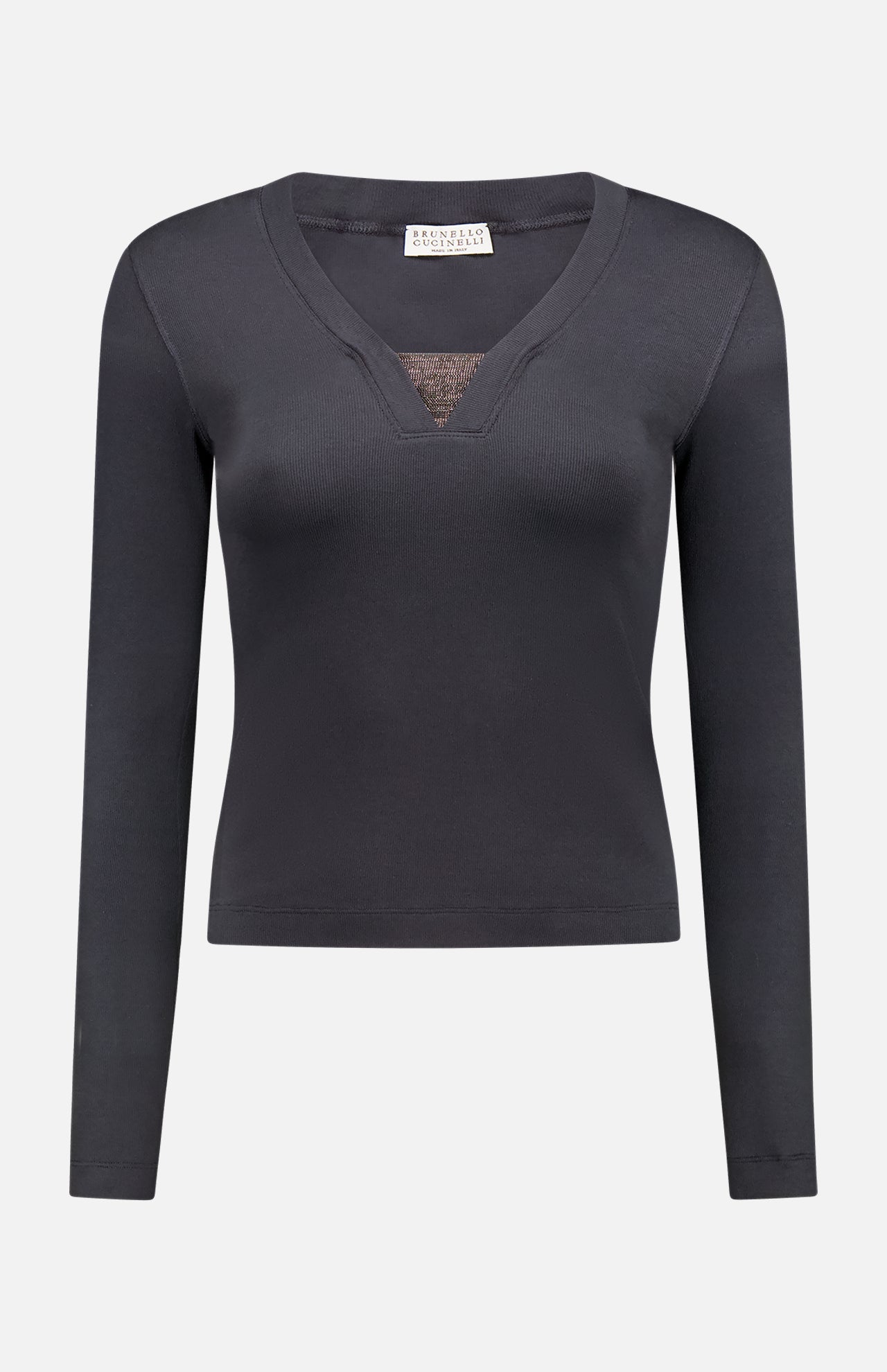 Long Sleeve Top with Monili V-Neck (7669940256883)