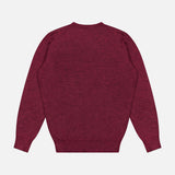 A BRUNELLO CUCINELLI Cashmere-blend Long Sleeve Sweater in rich burgundy is laid flat on a white background, displayed from the back.