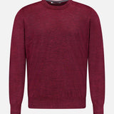 The BRUNELLO CUCINELLI Cashmere-blend Long Sleeve Sweater, crafted in classic burgundy knit, is featured on a white background. This men’s pullover combines timeless style with luxurious comfort.