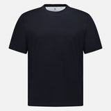 The BRUNELLO CUCINELLI Cotton Crewneck T-Shirt is shown from the front against a white background. This plain black, short-sleeve t-shirt is made of cotton and features a classic crew neckline and a regular fit, with no visible logos or patterns.